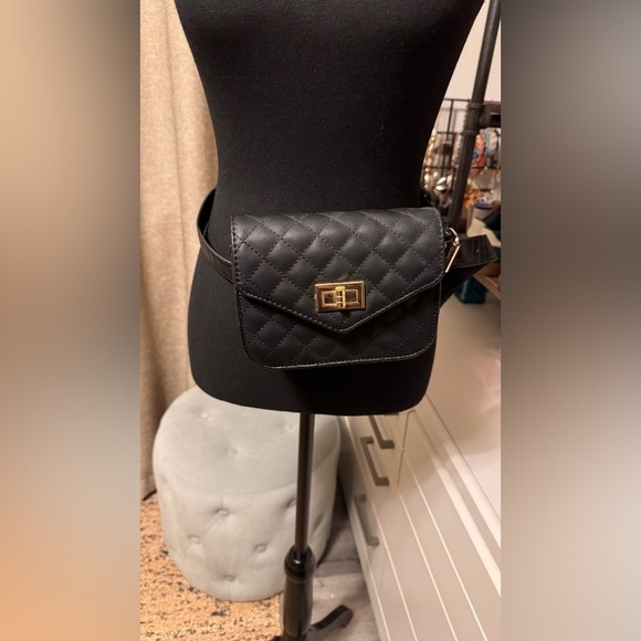 Call It Spring Handbags - Quilted Black Belt Bag
